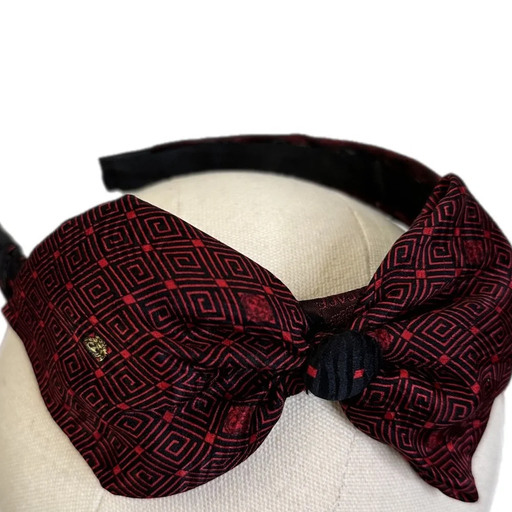 CUSTOM, ONE-OF-A-KIND VERSACE SILK TIE HEADBAND W/ BOW